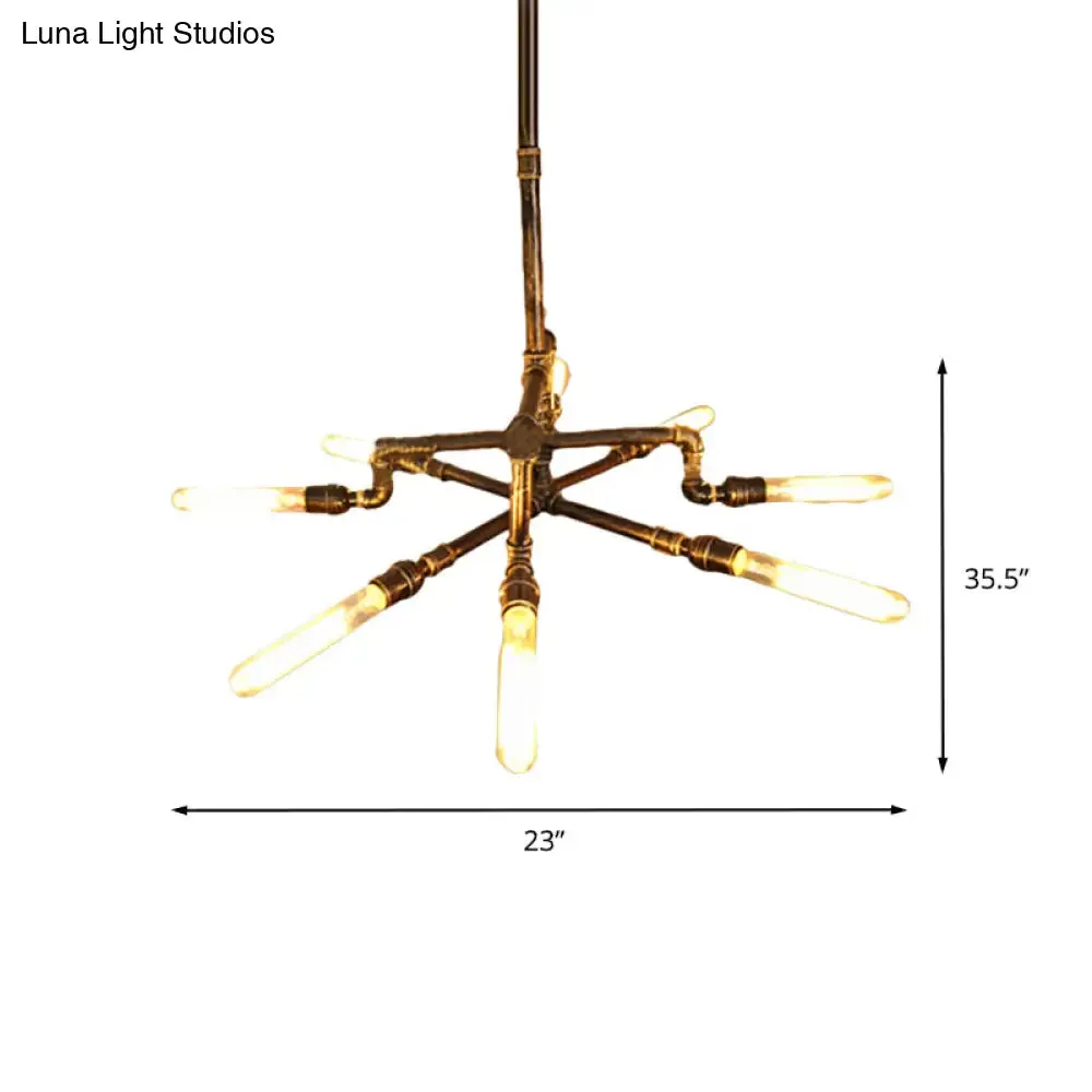 Farmhouse Style Bronze Chandelier - 8 Lights, Wrought Iron Pipe Design - Indoor Ceiling Fixture