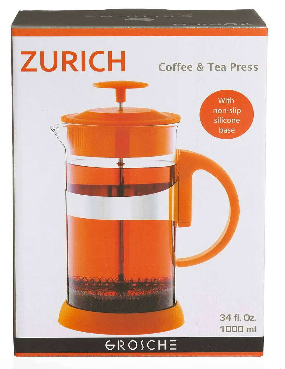 French Press: GROSCHE Zurich - Orange,  available in 2 sizes, 8 cup and 3 cup