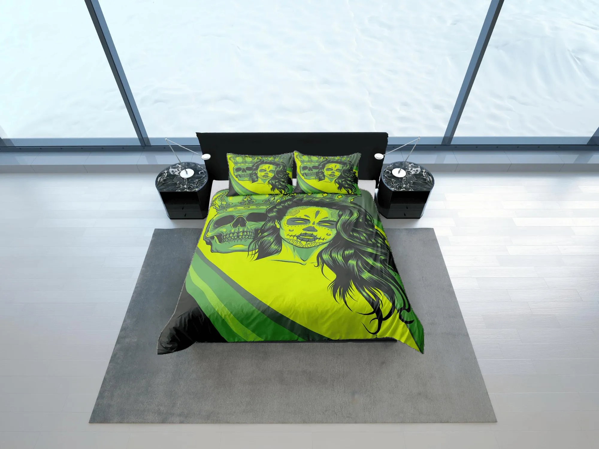 Gangster Skull Green Duvet Cover Set Bedspread, Dorm Bedding with Pillowcase