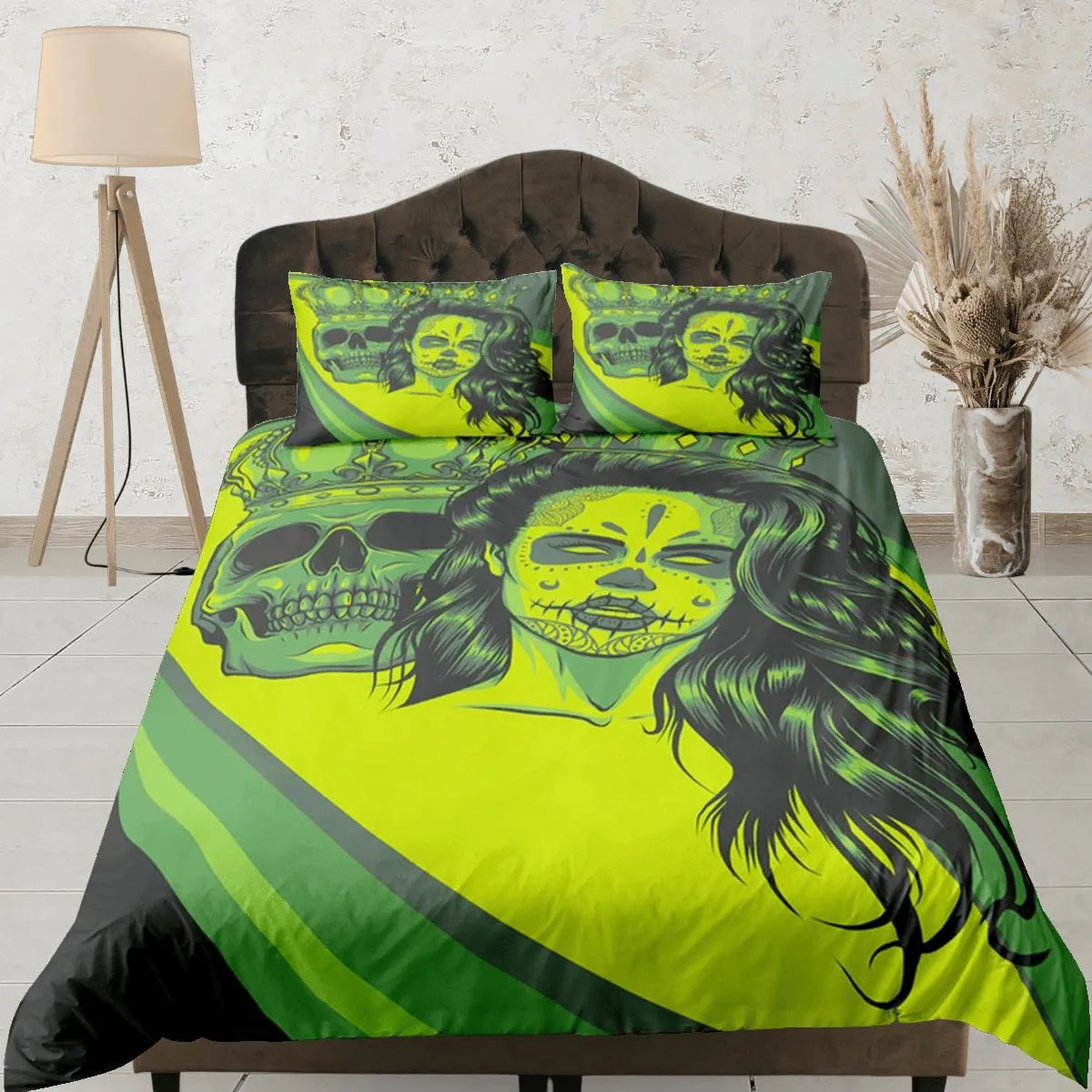 Gangster Skull Green Duvet Cover Set Bedspread, Dorm Bedding with Pillowcase