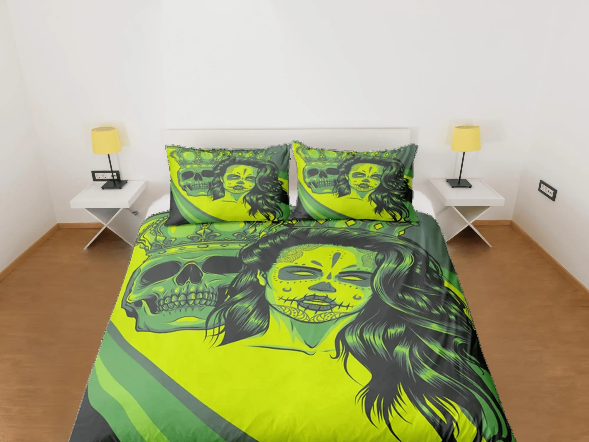 Gangster Skull Green Duvet Cover Set Bedspread, Dorm Bedding with Pillowcase