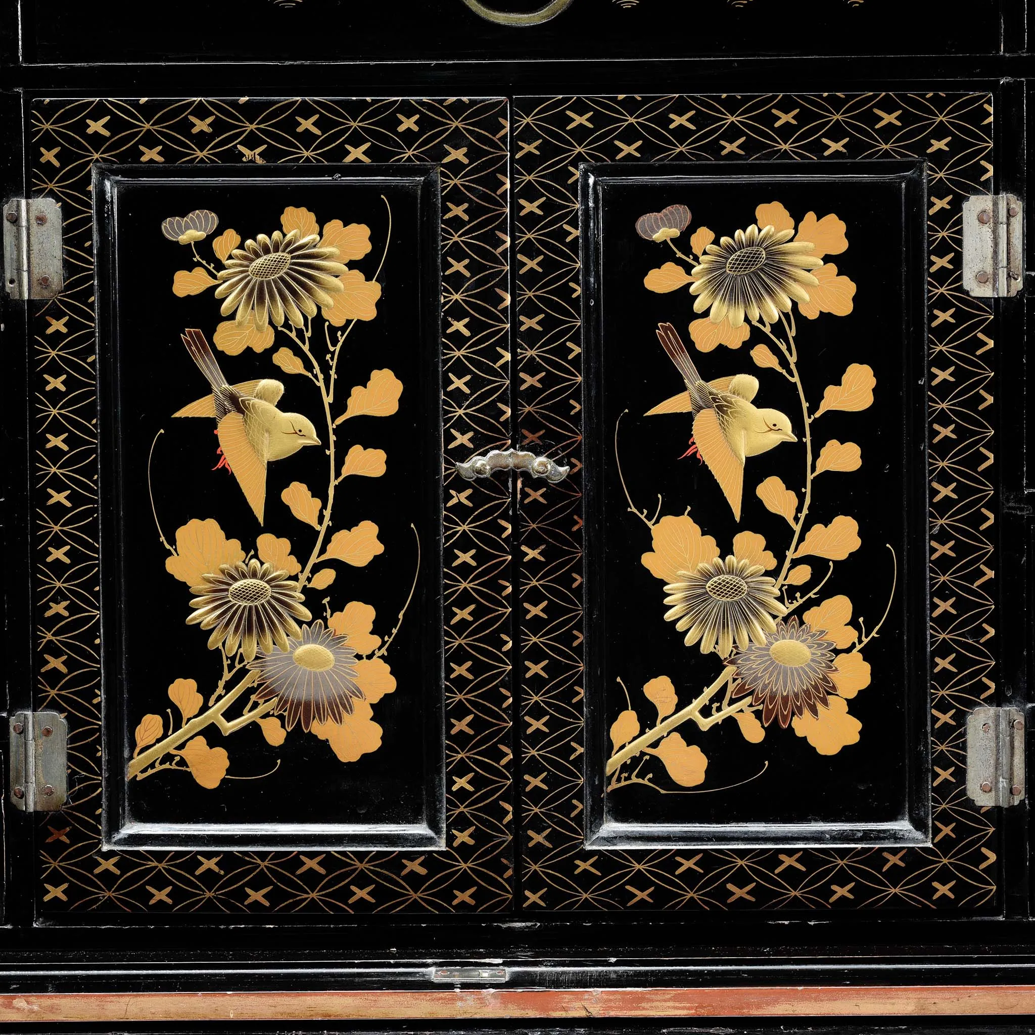 Gilt Japanese Black Lacquer Kodansu Jewellery Cabinet - Meiji Period