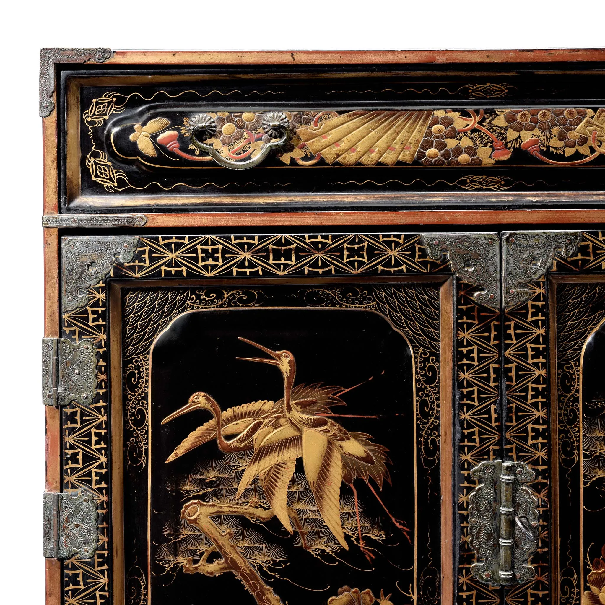 Gilt Japanese Black Lacquer Kodansu Jewellery Cabinet - Meiji Period