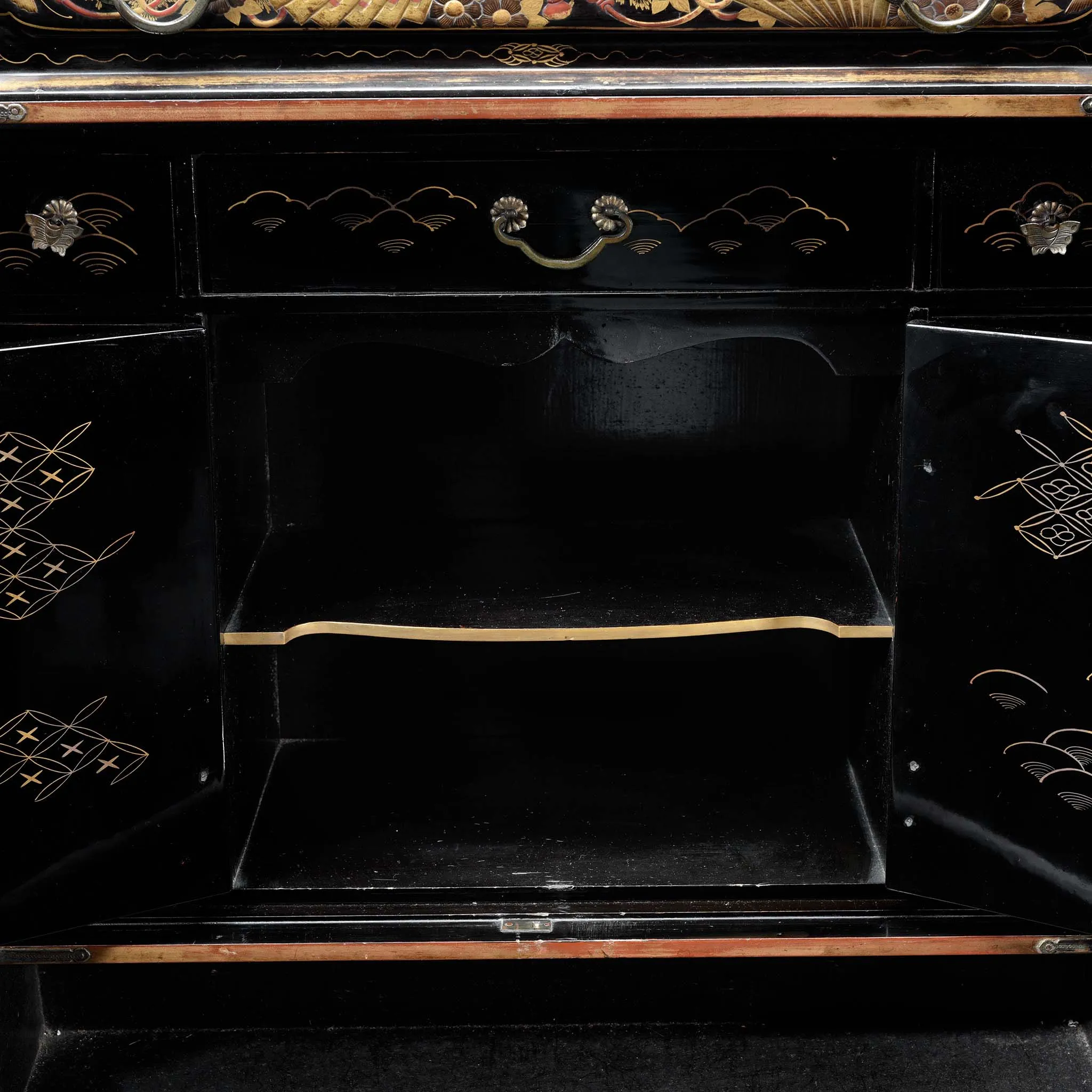 Gilt Japanese Black Lacquer Kodansu Jewellery Cabinet - Meiji Period