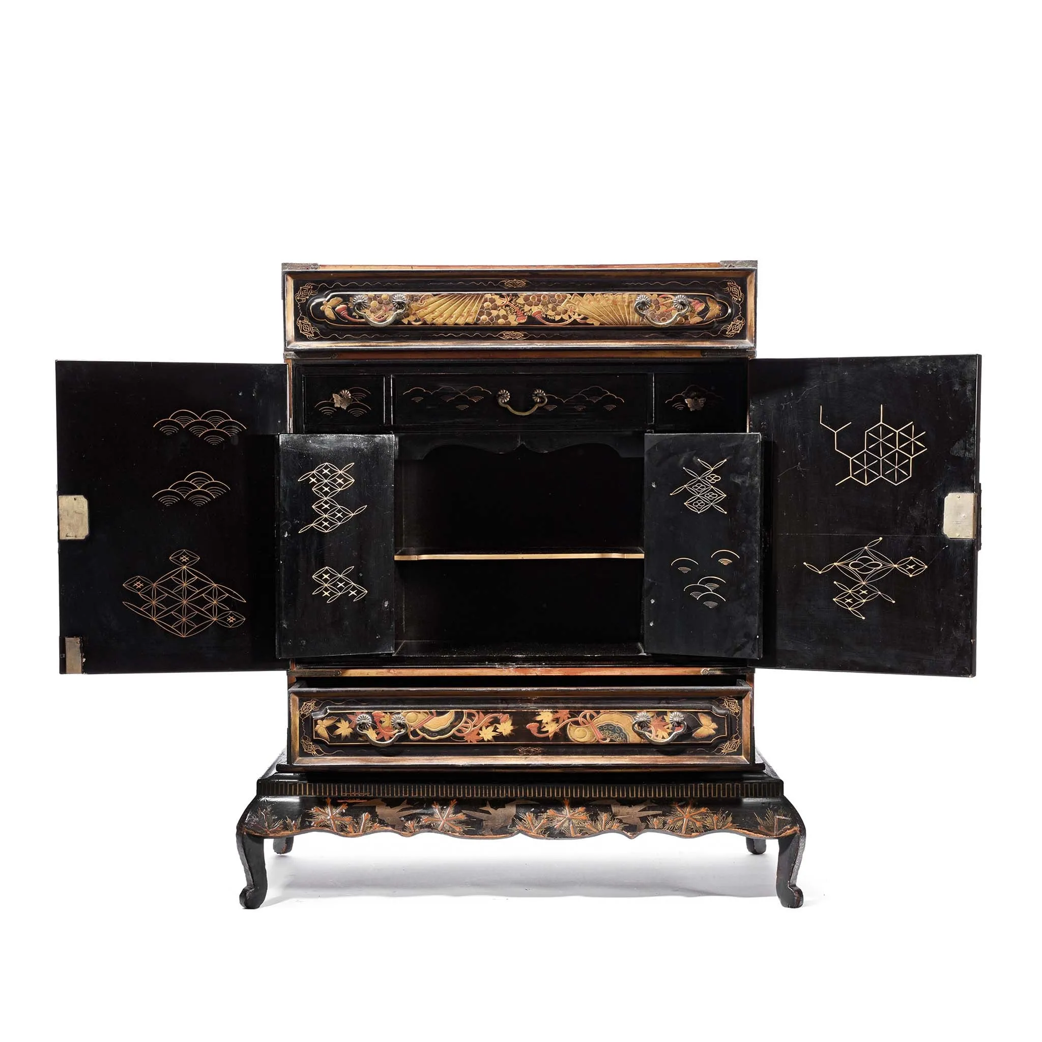 Gilt Japanese Black Lacquer Kodansu Jewellery Cabinet - Meiji Period