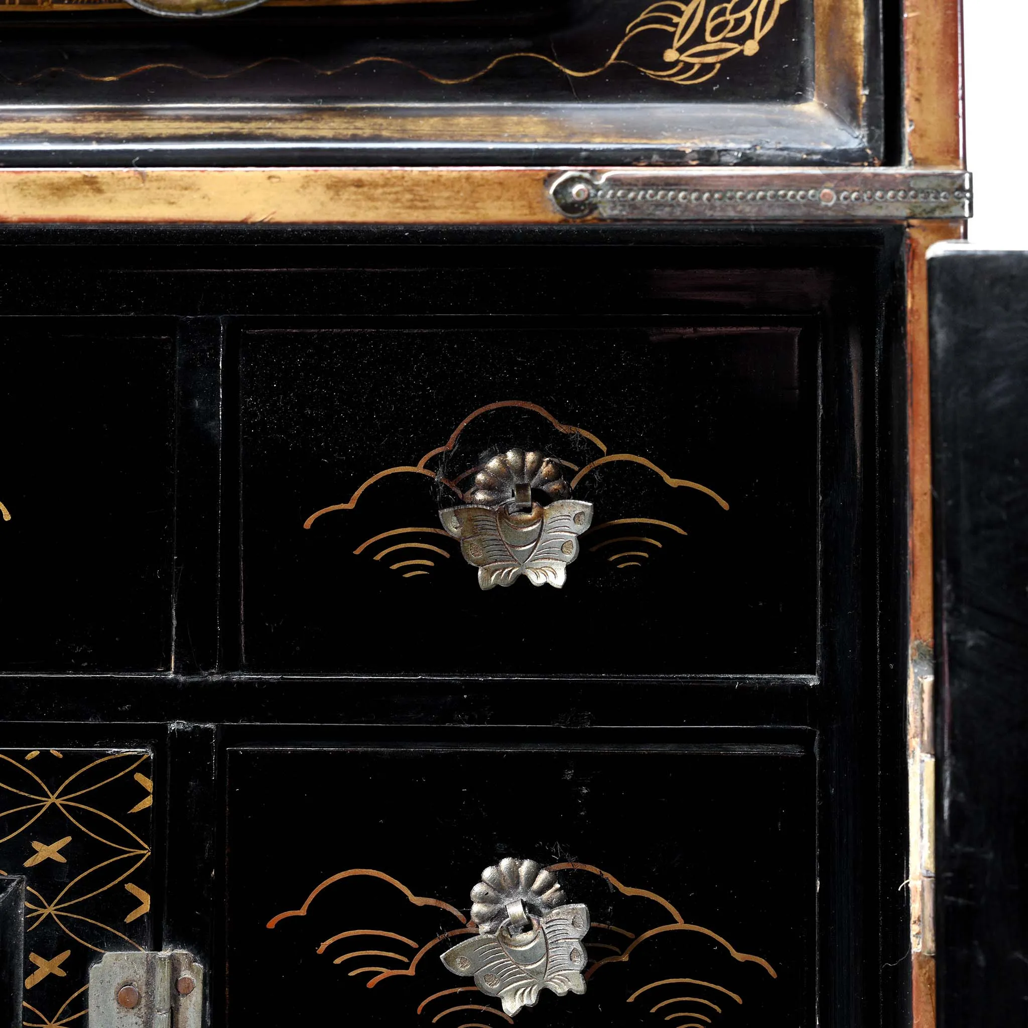 Gilt Japanese Black Lacquer Kodansu Jewellery Cabinet - Meiji Period