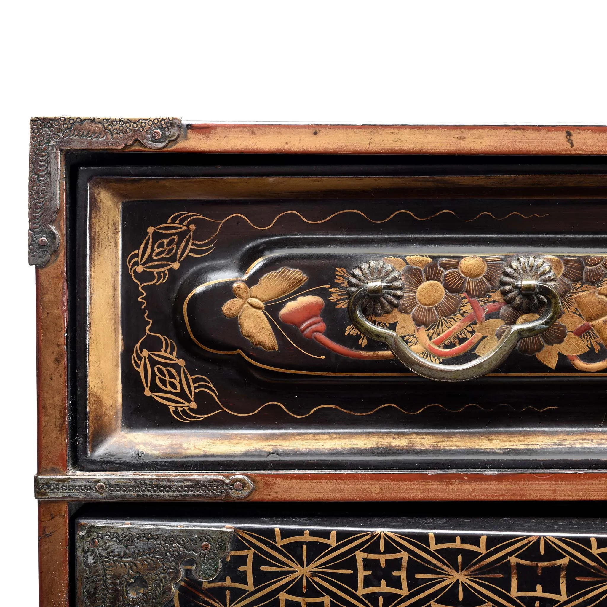 Gilt Japanese Black Lacquer Kodansu Jewellery Cabinet - Meiji Period