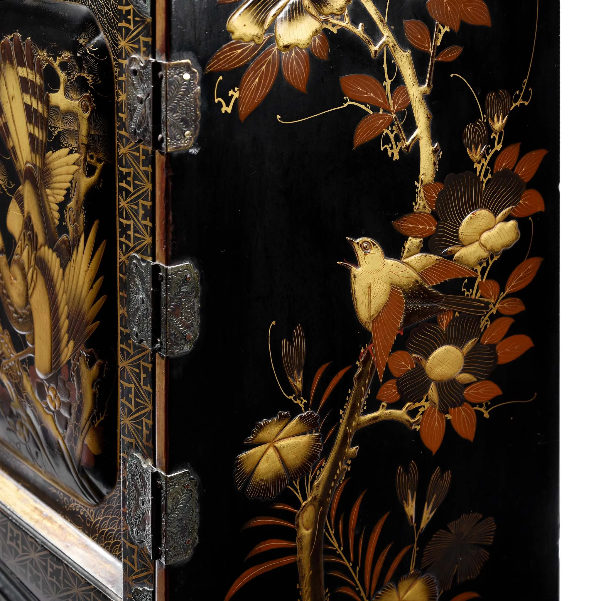 Gilt Japanese Black Lacquer Kodansu Jewellery Cabinet - Meiji Period