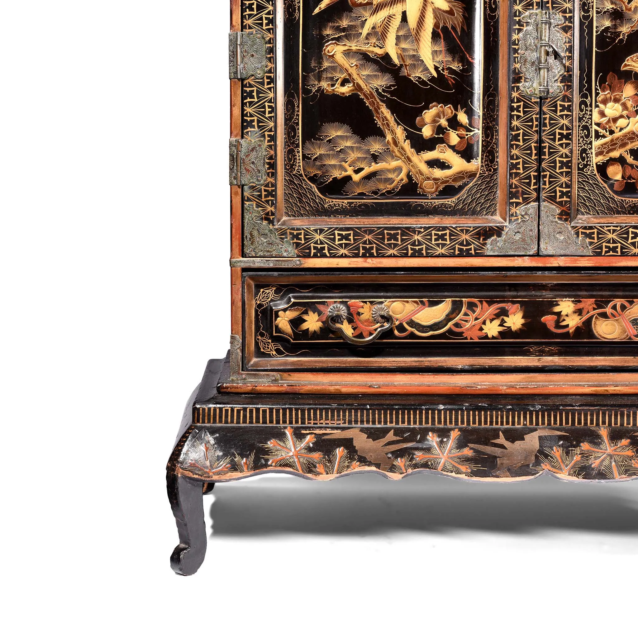 Gilt Japanese Black Lacquer Kodansu Jewellery Cabinet - Meiji Period