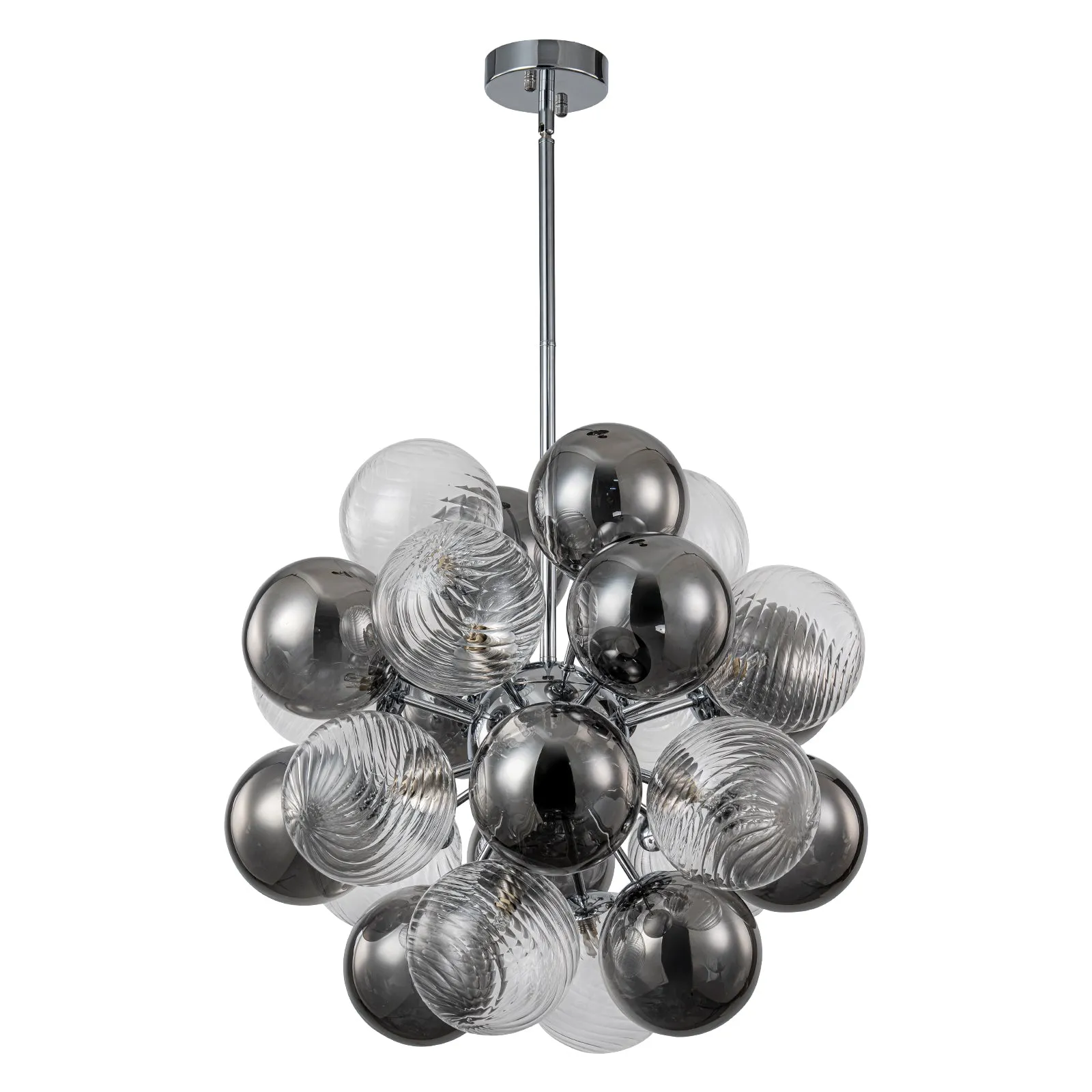 Glowlings 12-Light Modern 24"Wide Smoked Swirl Ribbed Glass Bubble Chandelier