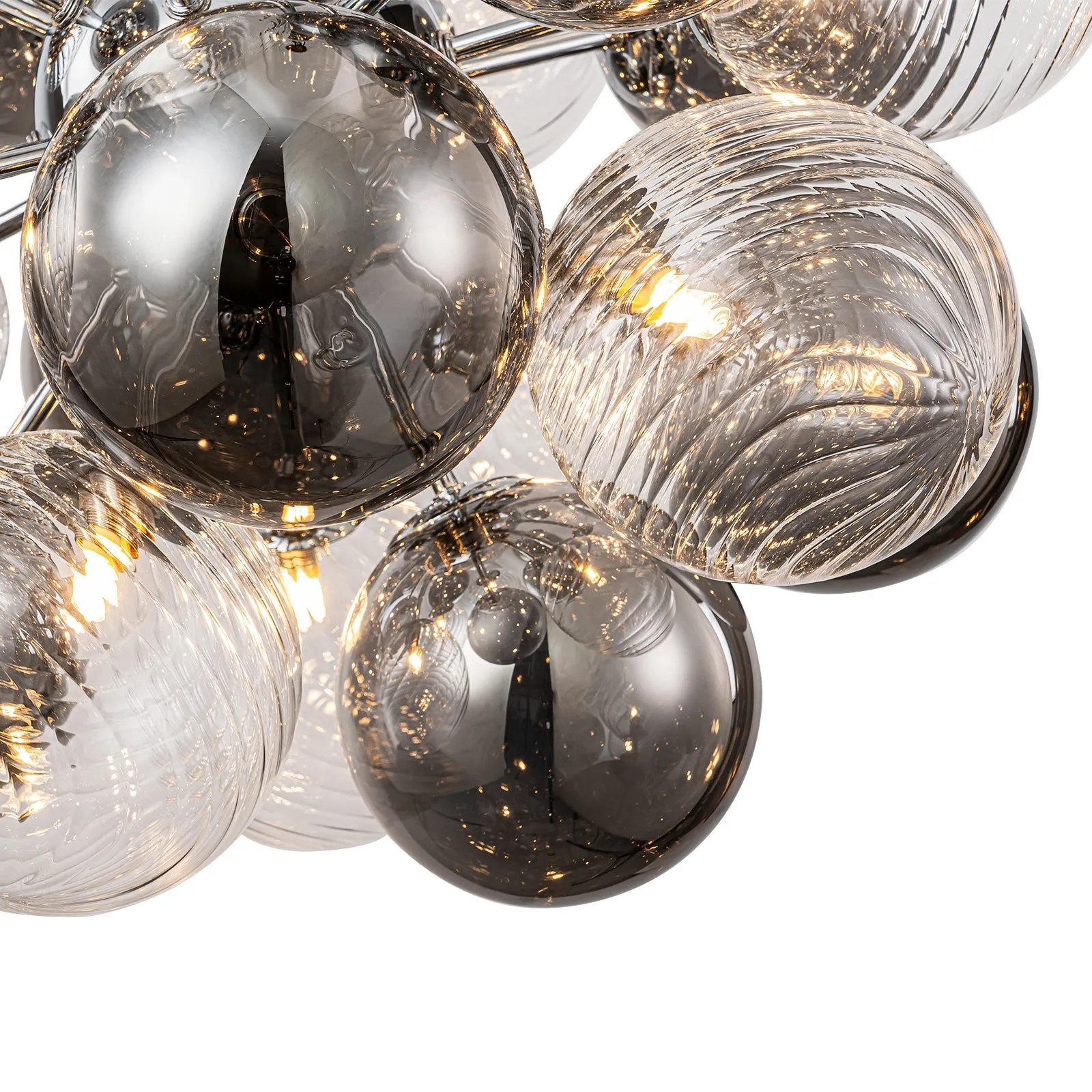 Glowlings 12-Light Modern 24"Wide Smoked Swirl Ribbed Glass Bubble Chandelier