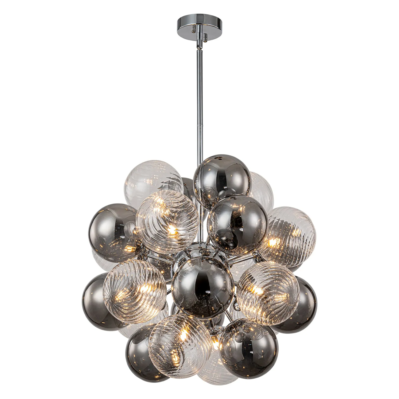 Glowlings 12-Light Modern 24"Wide Smoked Swirl Ribbed Glass Bubble Chandelier