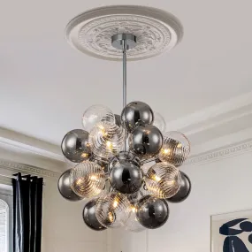 Glowlings 12-Light Modern 24"Wide Smoked Swirl Ribbed Glass Bubble Chandelier