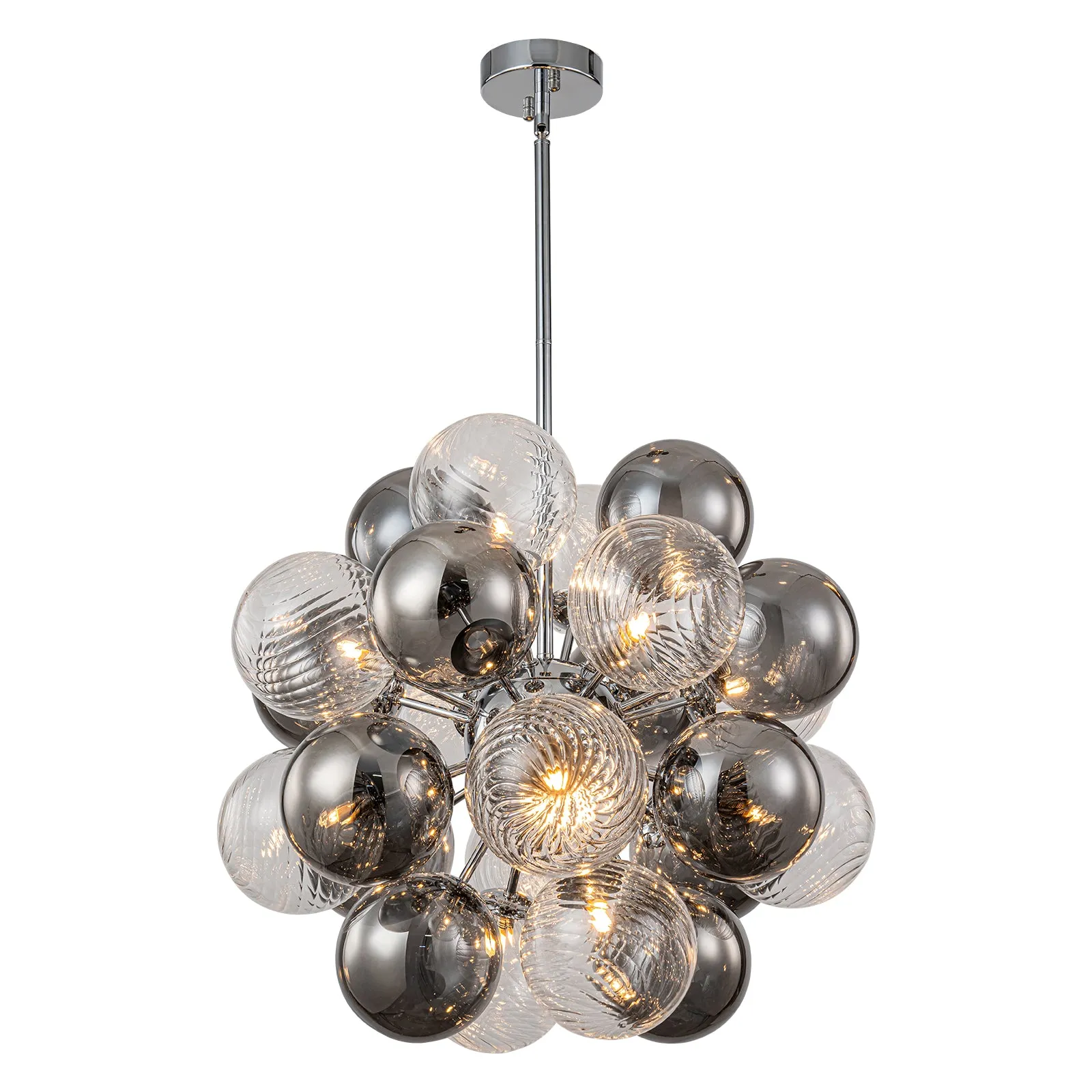 Glowlings 12-Light Modern 24"Wide Smoked Swirl Ribbed Glass Bubble Chandelier