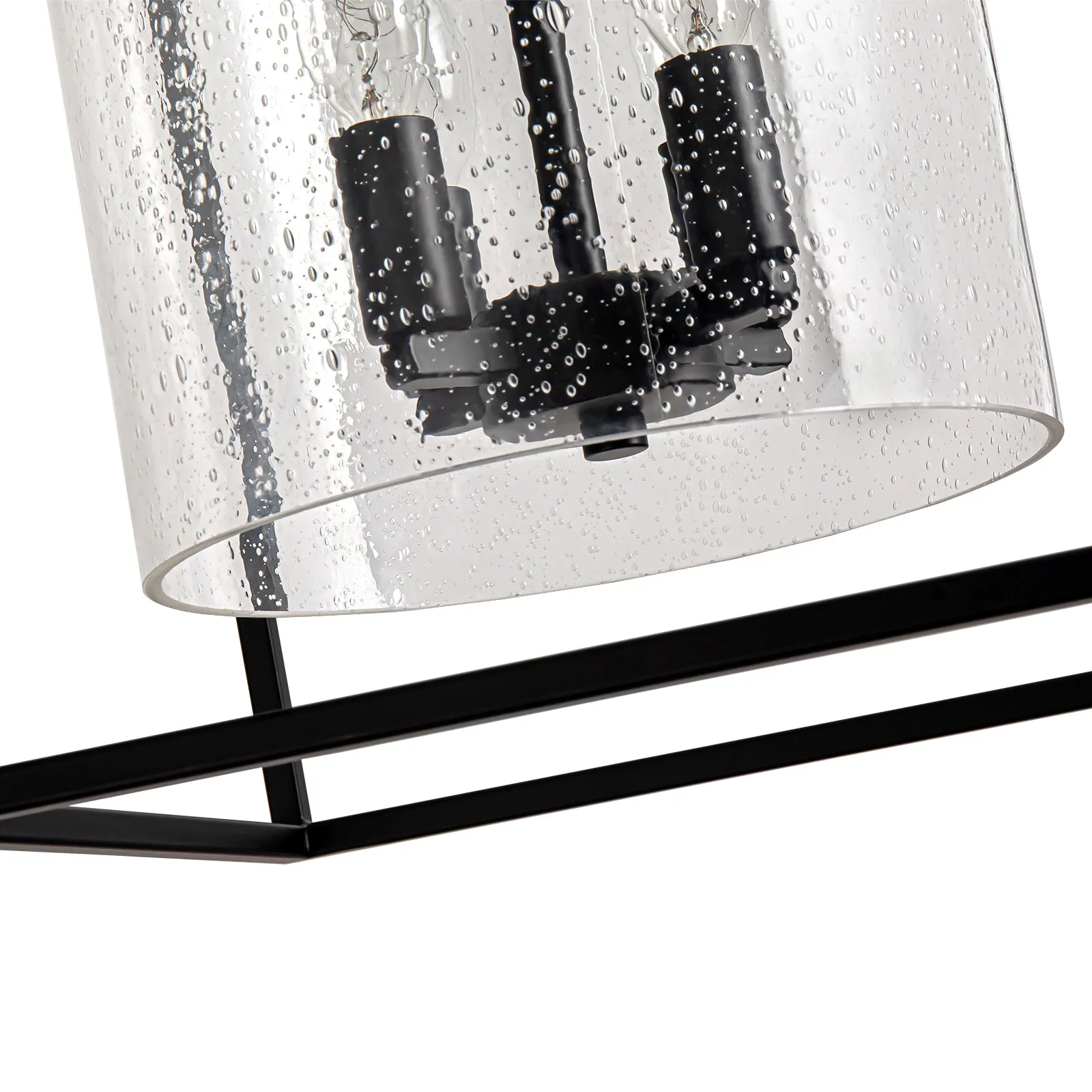 Glowlings 4-Light Vintage Seeded Glass Black Square Rectangle Lantern Chandelier