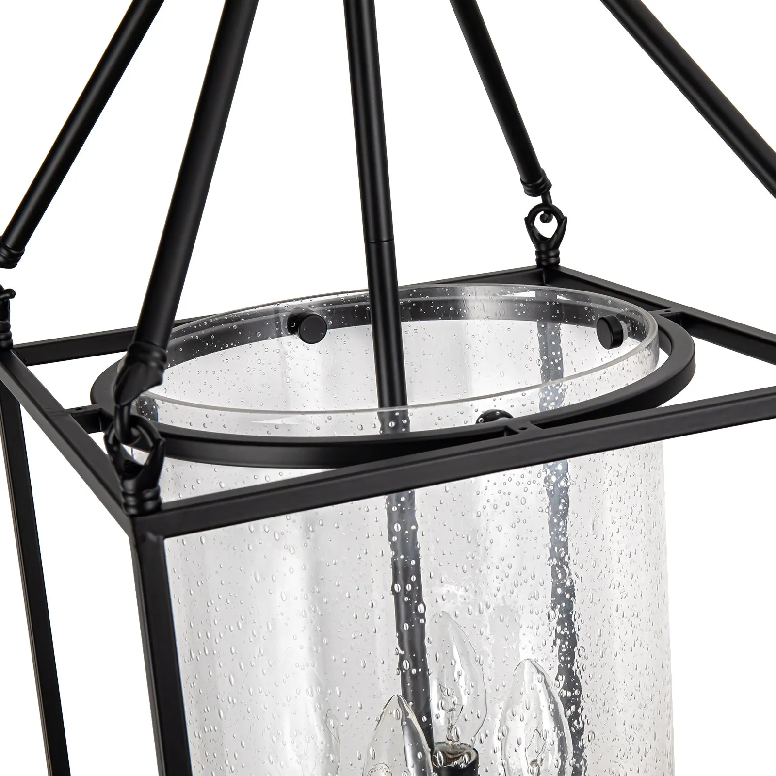 Glowlings 4-Light Vintage Seeded Glass Black Square Rectangle Lantern Chandelier