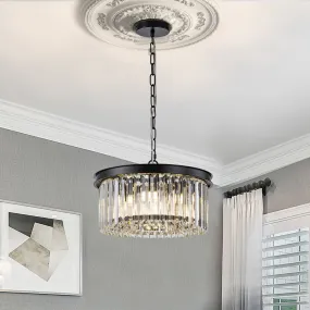 Glowlings 6-Light Modern Black Hanging Round Drum Crystal Chandelier/Flush Mount