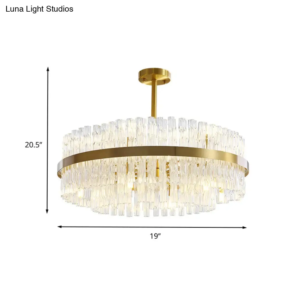 Gold Crystal Drum Chandelier - Postmodern Fluted Design for Elegant Illumination - 8 Lights