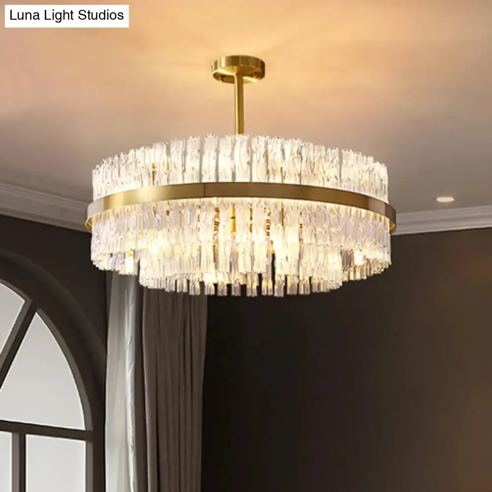 Gold Crystal Drum Chandelier - Postmodern Fluted Design for Elegant Illumination - 8 Lights