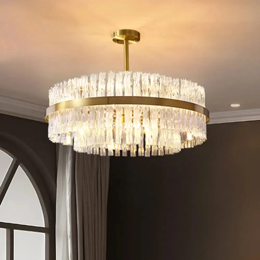 Gold Crystal Drum Chandelier - Postmodern Fluted Design for Elegant Illumination - 8 Lights