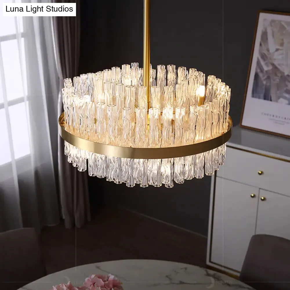 Gold Crystal Drum Chandelier - Postmodern Fluted Design for Elegant Illumination - 8 Lights