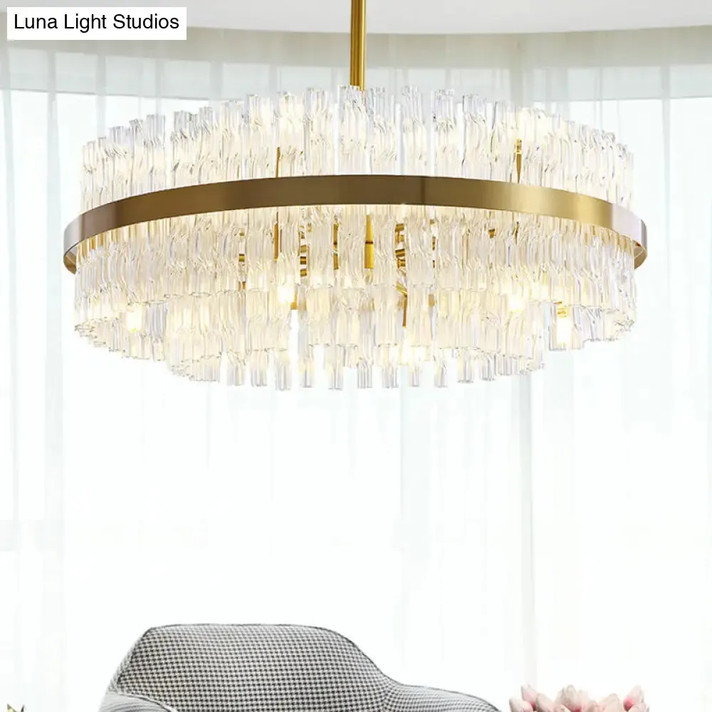 Gold Crystal Drum Chandelier - Postmodern Fluted Design for Elegant Illumination - 8 Lights