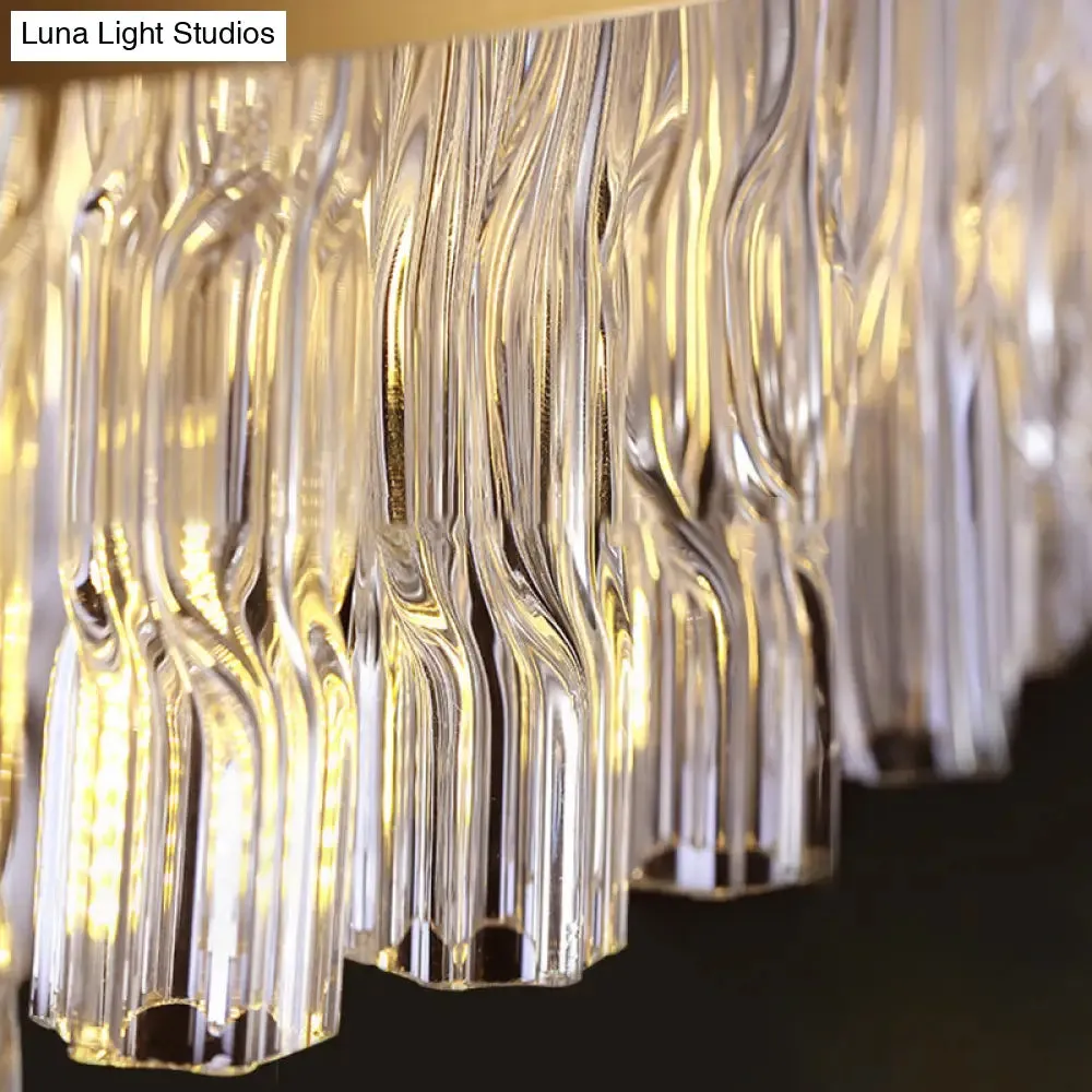 Gold Crystal Drum Chandelier - Postmodern Fluted Design for Elegant Illumination - 8 Lights