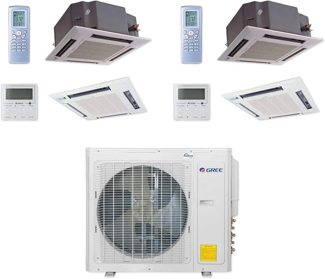 GREE Multi  Ultra Series 36,000 BTU 2-Zone Ceiling Cassette 18K 18K Ductless Mini-Split System