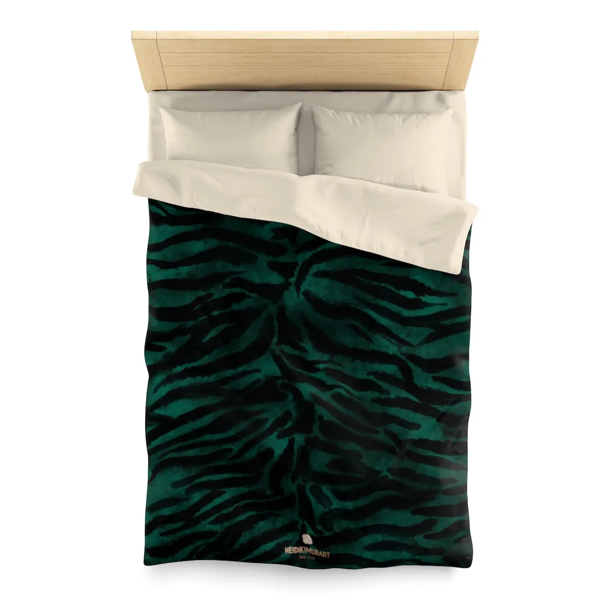 Green Tiger Stripe Duvet Cover, Animal Print Queen/Twin Size Microfiber Bedding Cover