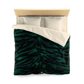 Green Tiger Stripe Duvet Cover, Animal Print Queen/Twin Size Microfiber Bedding Cover