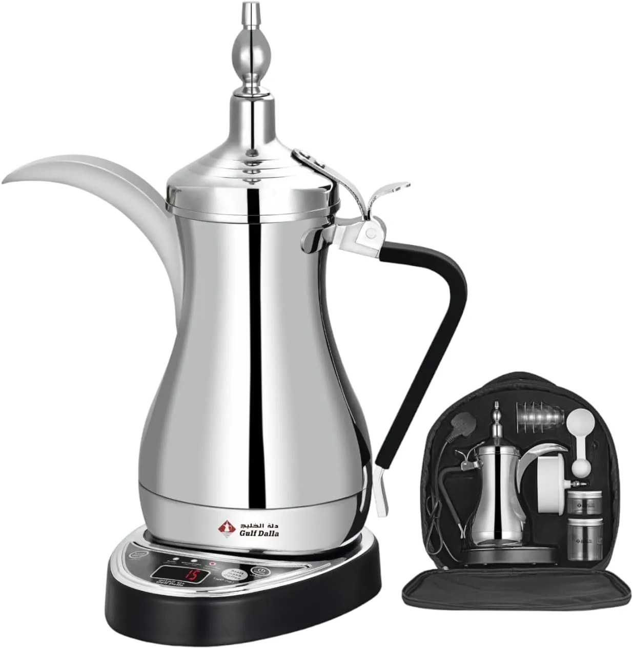 Gulf Dalla -  Electric Arabic Coffee Tea Maker With Travel Bag & Accessories 1L (Silver)