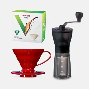 Hario Mini Mill Plus V60 Starter Kit Size 01 (Red)