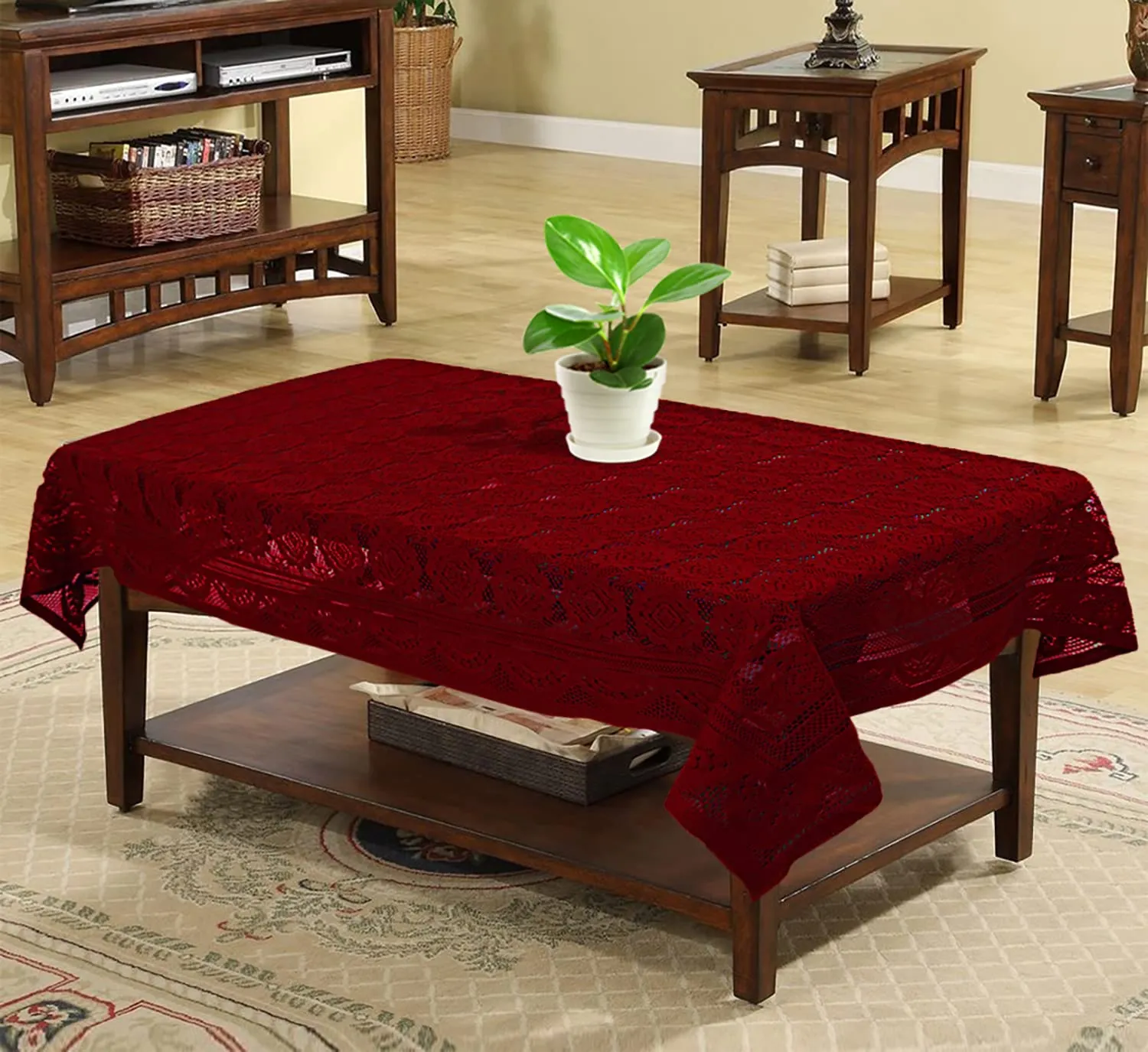 Heart Home Argyle Printed Home Decorative Luxurious 4 Seater Cotton Center Table Cover/Table Cloth, 40"x60" (Maroon)-44HH028