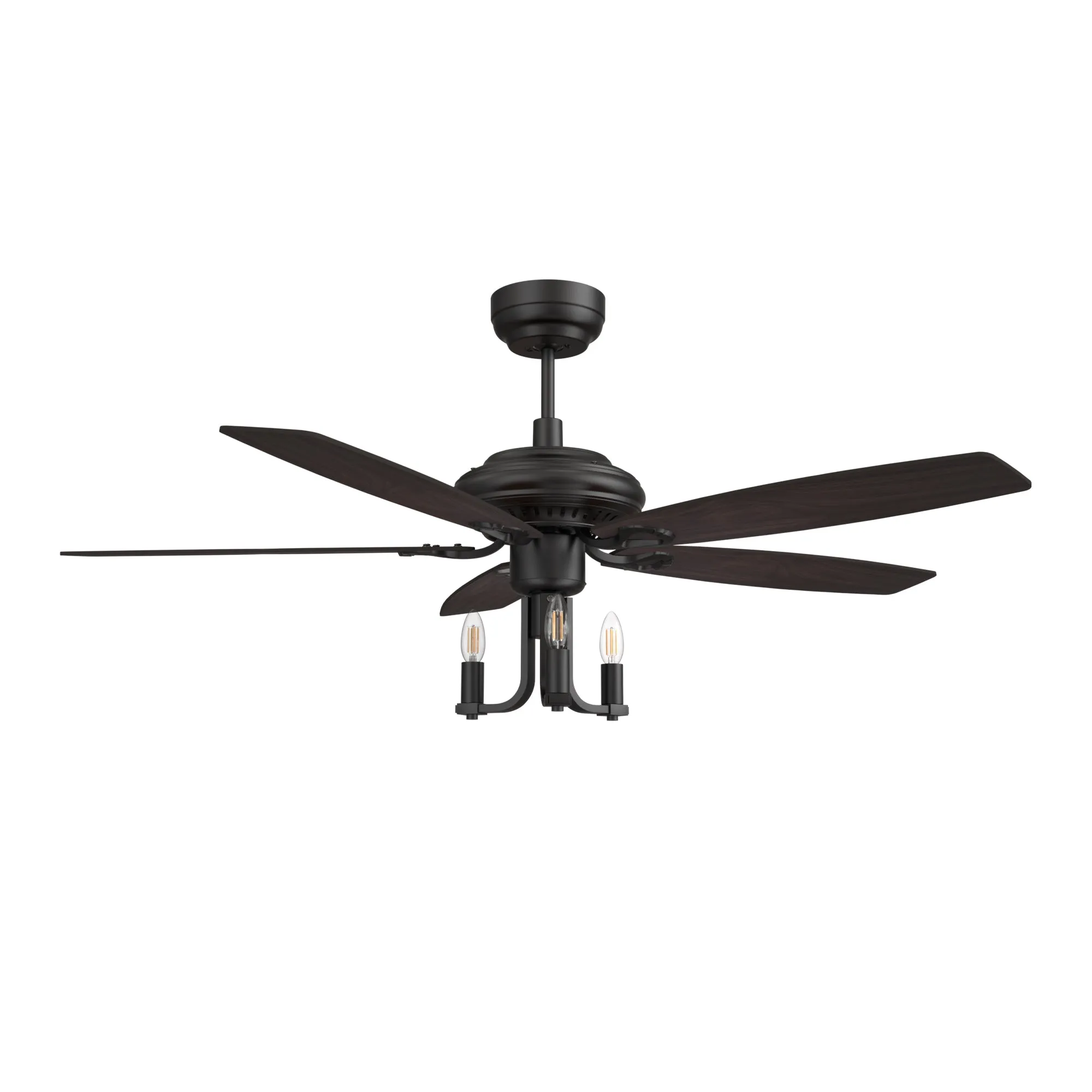 HUNTLEY 52 inch 5-Blade Vintage Candelabra Ceiling Fan with Light & Remote Control - Black/Brown Wood & Walnut (Reversible Blades)