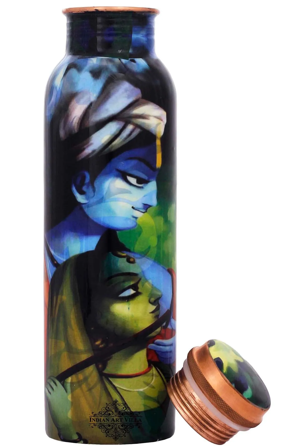 Indian Art Villa Pure Copper Radha Krishna Printed Bottle, Volume-1000 ml, Health Benefits, 1000 ML