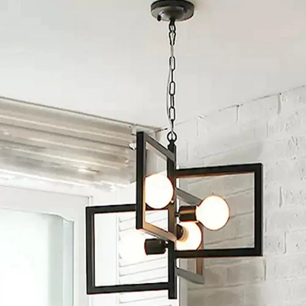 Industrial Metal Chandelier: 4-Light Square Pendant for Restaurants