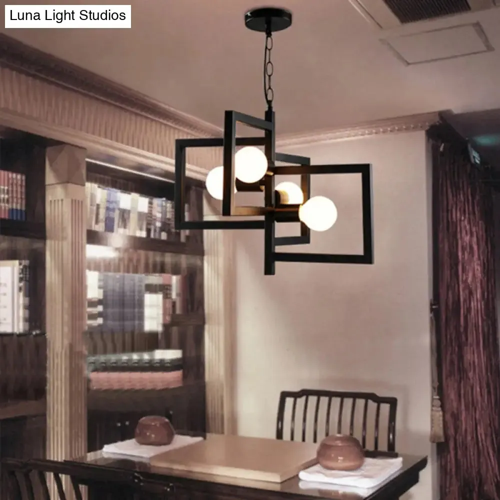 Industrial Metal Chandelier: 4-Light Square Pendant for Restaurants