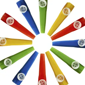 Kicko Plastic Kazoo Toys - 12 Pack - Assorted Colors - Shiny Plastic Horn for Kids, Party