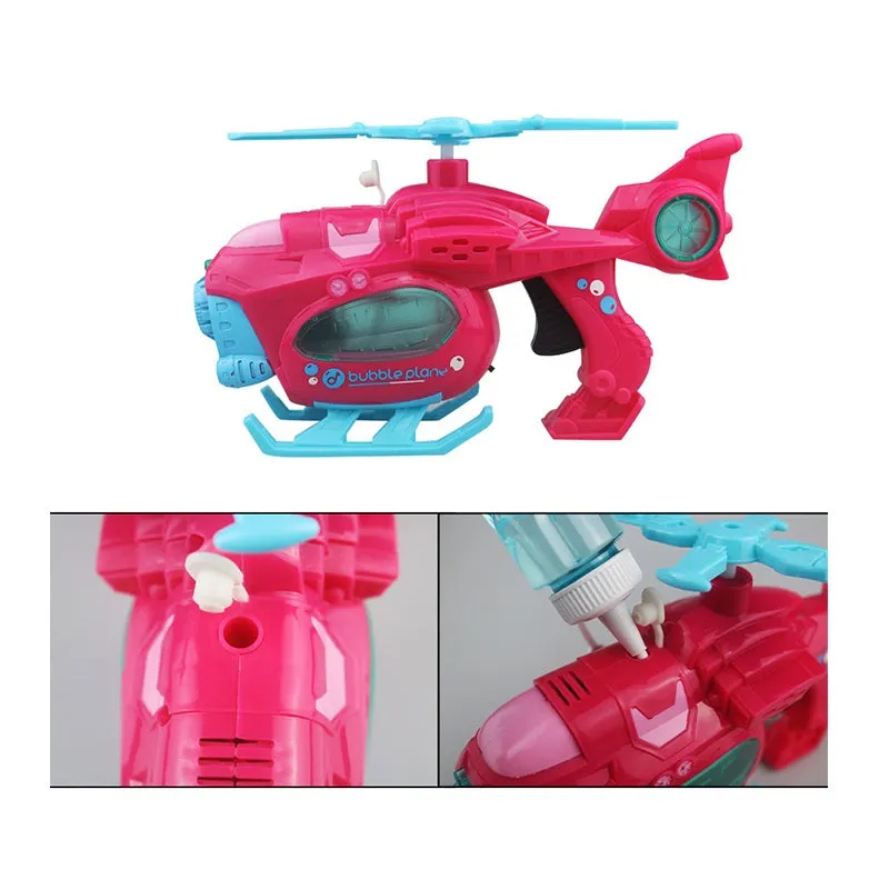 Kids Automatic Helicopter Bubble Blower Gun Machine with Music & Light