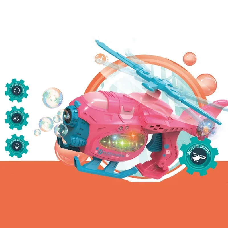 Kids Automatic Helicopter Bubble Blower Gun Machine with Music & Light