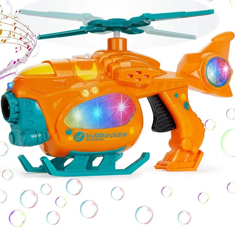 Kids Automatic Helicopter Bubble Blower Gun Machine with Music & Light