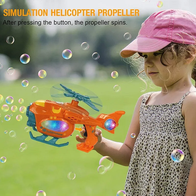 Kids Automatic Helicopter Bubble Blower Gun Machine with Music & Light