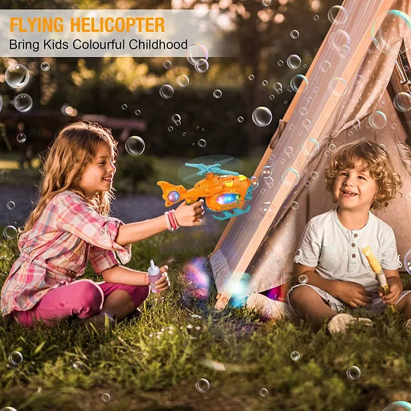 Kids Automatic Helicopter Bubble Blower Gun Machine with Music & Light