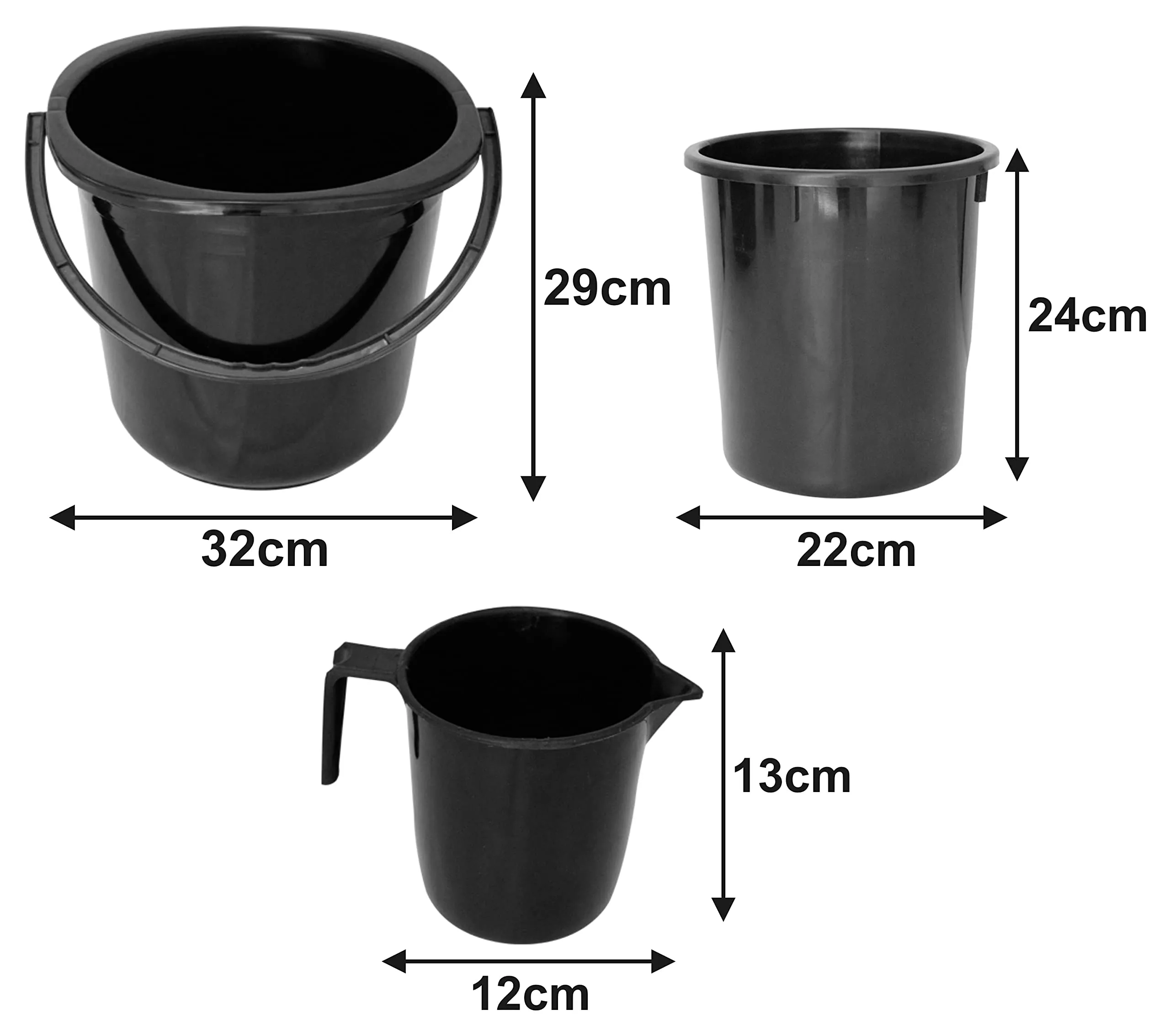 Kuber Industries 3 Pieces Plastic Bucket, Mug & Dustbin Set (Black)