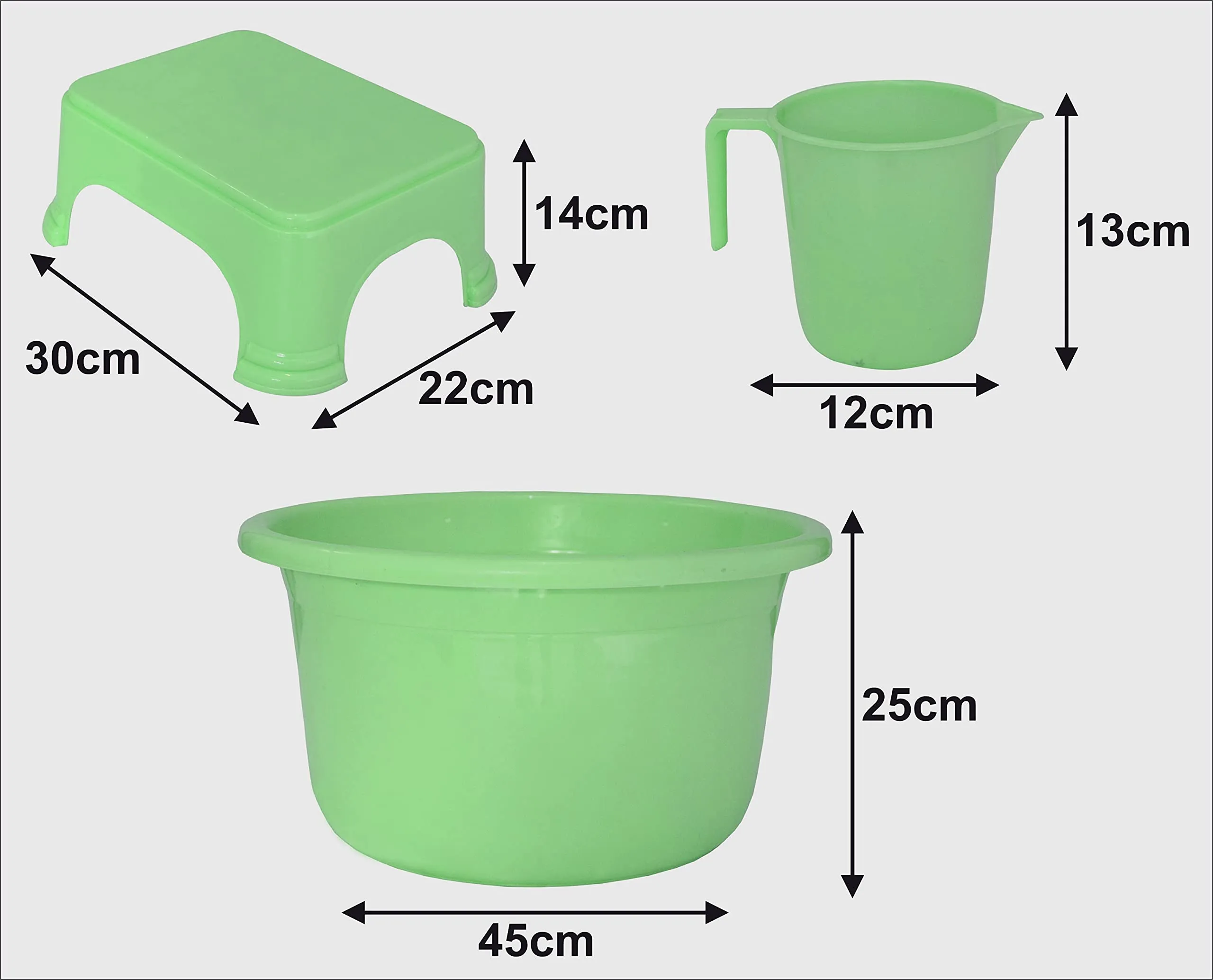 Kuber Industries 3 Pieces Plastic Mug, Tub & Stool Set (Green)