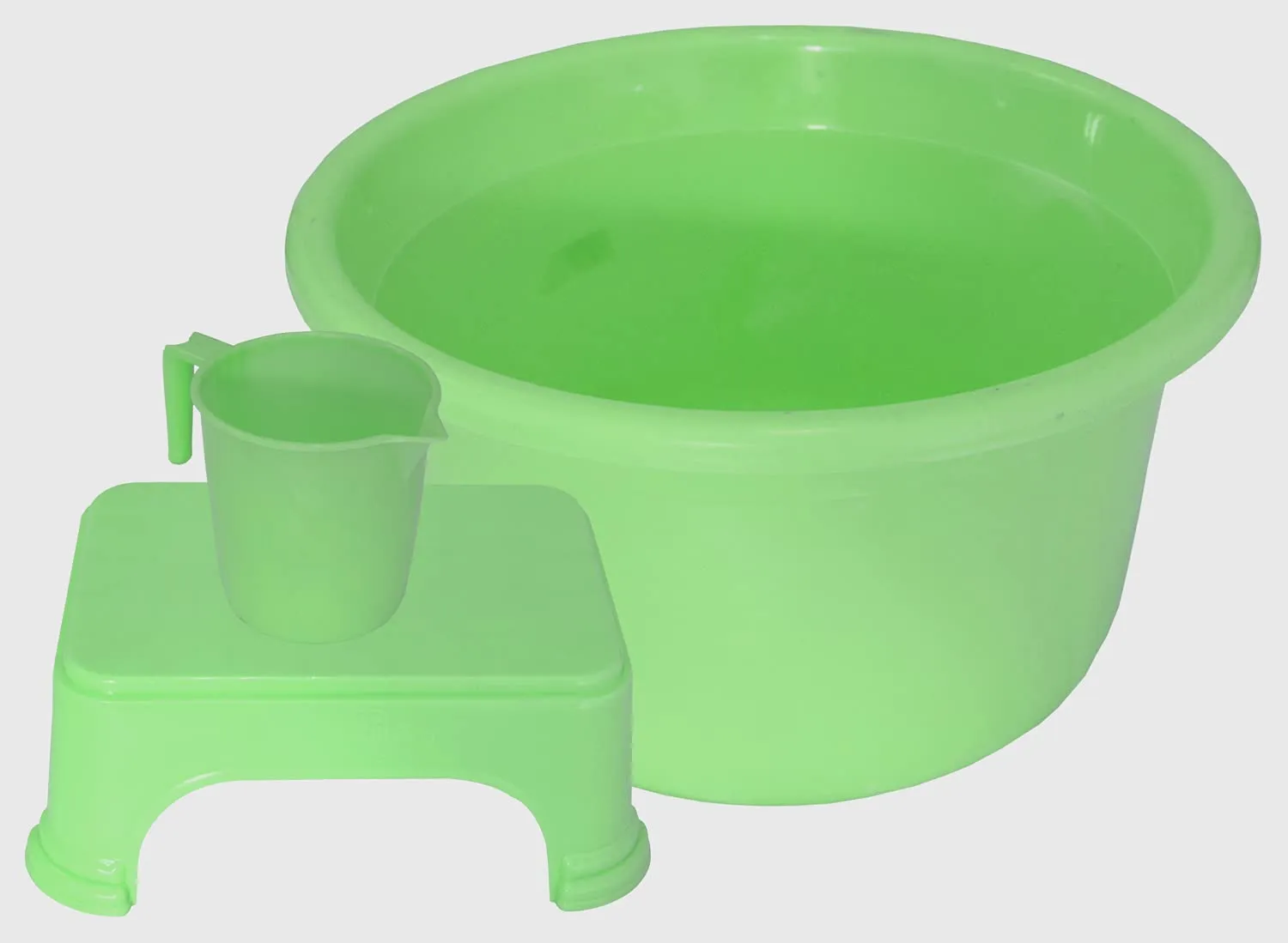 Kuber Industries 3 Pieces Plastic Mug, Tub & Stool Set (Green)