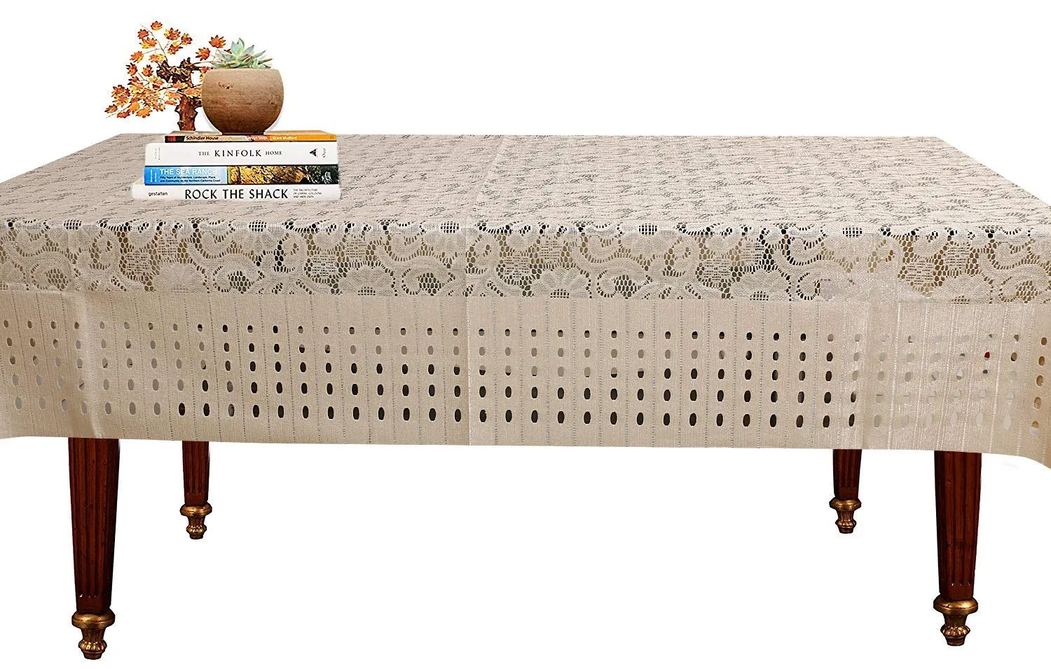 Kuber Industries Floral Printed Cotton 4 Seater Center Table Cover,40"x60" (Gold)-44KM013