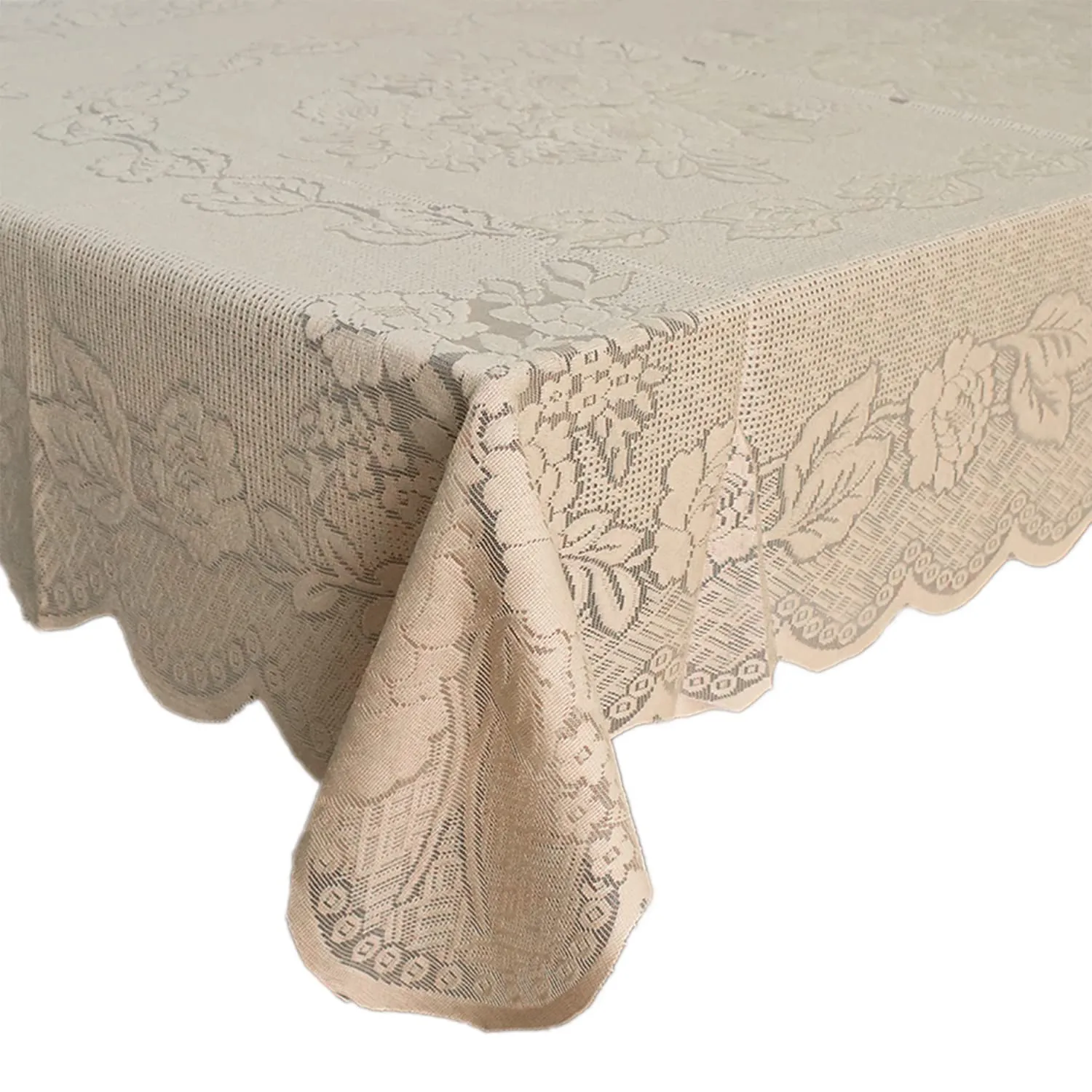 Kuber Industries Rose Printed Cotton 4 Seater Center Table Cover,40"x60" (Cream)-44KM077