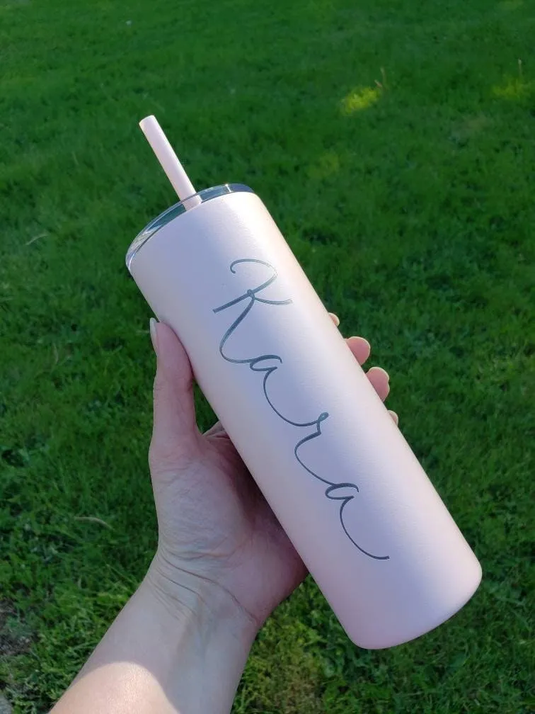 Laser Engraved Tumbler with Script Name on side