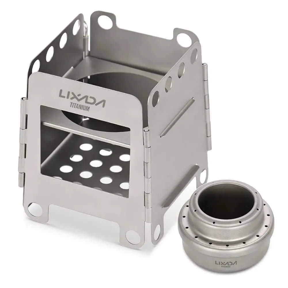 Lixada Portable Folding Wood Stove Titanium Lightweight Pocket Stove with Mini Alcohol Stove for Outdoor Camping Cooking Picnic